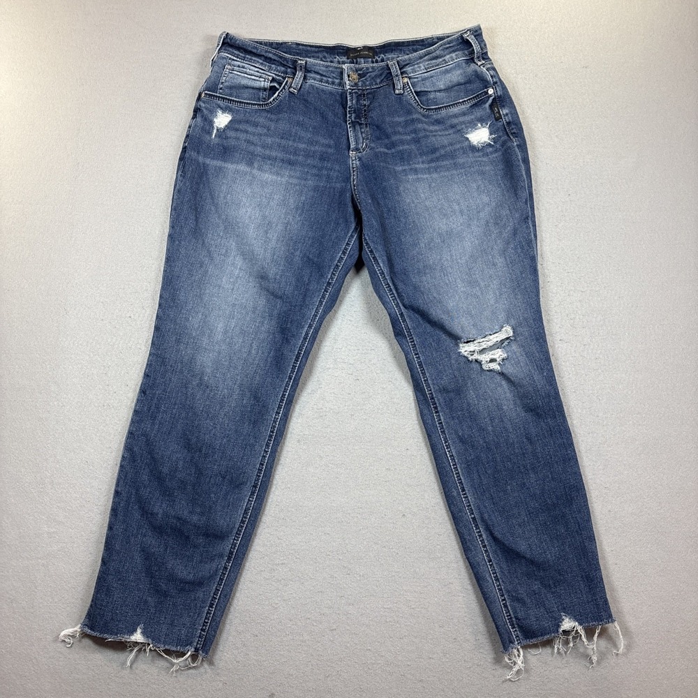 Silver Jeans Co. Jeans Womens Size 34x29 Boyfriend Fit Tapered Leg Distressed‎